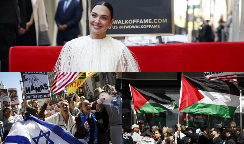 Gal Gadot recibe su estrella en el Paseo de la Fama entre protestas pro Palestina e Israel 