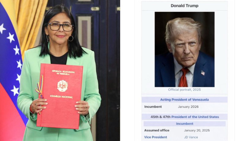 Delcy Rodríguez reitera que es la presidenta encargada de Venezuela tras la foto manipulada de Trump 