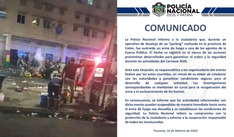 Caos en Carnaval: sustraen arma a agente durante desalojo de un 'parking' en Colón 
