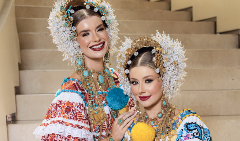 Yolina Lindquist y Lainey Floeck lucen la pollera panameña 