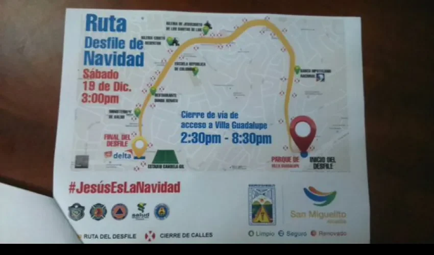 Mapa de ruta del desfile de Navidad en San Miguelito 