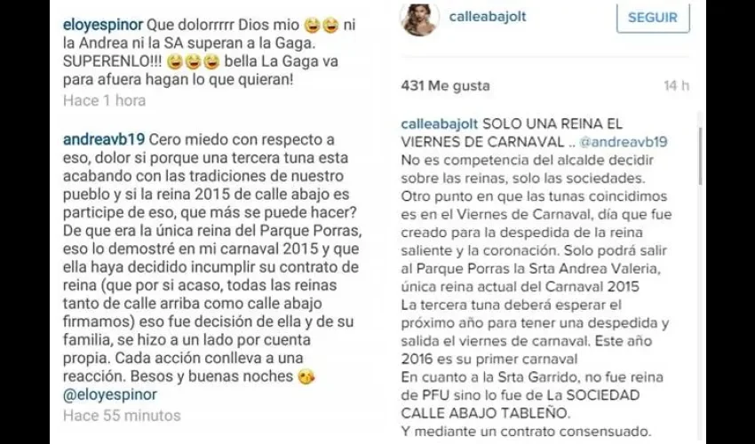 Mensajes de redes. /Instagram. 