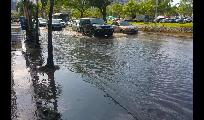 La avenida Balboa, específicamente frente a Galerías Balboa, es una de las calles que se inundó por las lluvias que han caído en  los últimos días.