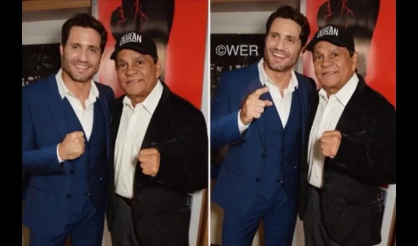 Edgar Ramírez y Roberto Durán se han vuelto inseparables, y no podía faltar que juntos en su épica pose de boxeador, posaran para las cámaras de los medios presentes.