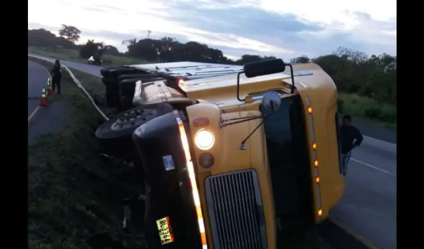 Mula volcada en la vía  Interamericana
