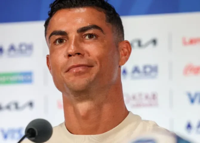   El futbolista de la selección de Portugal Cristiano Ronaldo asiste a una rueda de prensa en el estadio de Dallas con motivo de la Copa Mundial de la FIFA 2026, en Dallas, Texas, EE. UU., el 5 de julio de 2026. (Copa Mundial) EFE/EPA/MIGUEL A. LOPES  